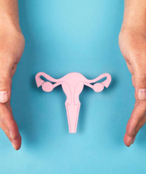 Hands holding paper cutout of uterus symbolizing women’s health