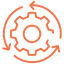 Gear with circular arrows indicating process or cycle.