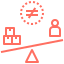 Icon showing scale balancing package, clock, and person.