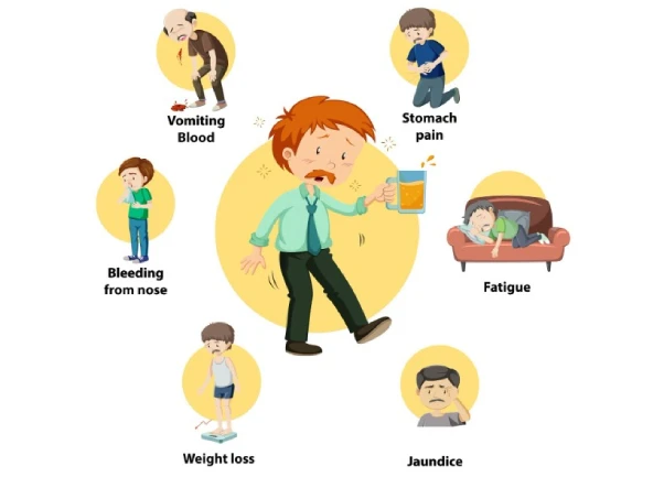 Cartoon sick man with multiple severe symptoms.