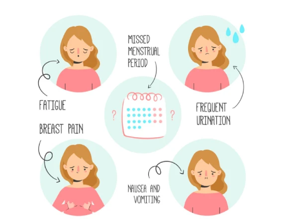 Illustration of woman with pregnancy symptoms.