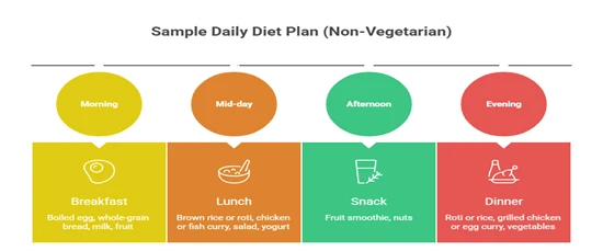 Non vegetarian diet plan for children with daily meals including breakfast lunch snacks and dinner for balanced nutrition