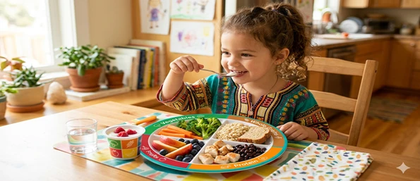 Kid enjoying a balanced diet meal for healthy growth and development